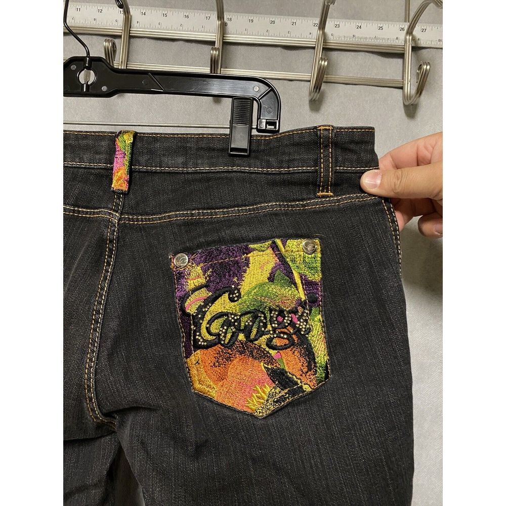 Coogi Jeans Women‎ 9 10 Black Denim Embroidered Slim Spell Out Gorpcore Y2K VTG